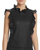 Rebecca Taylor Ruffle Faux Leather Top - 100% Exclusive