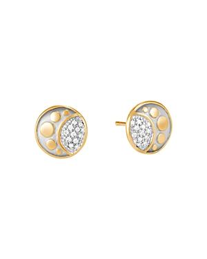 John Hardy 18k Yellow Gold & Sterling Silver Dot Moon Phase Diamond Stud Earrings