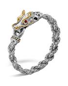 John Hardy Sterling Silver And 18k Bonded Gold Dragon Head Braided Chain Bracelet With Ruby Eyes