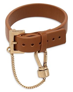 Allsaints Charm & Leather Bracelet In Gold Tone