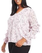 1.state Plus Ruffle-sleeve Floral-print Top