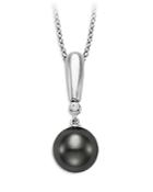 Mastoloni 18k White Gold Cultured Black Tahitian Pearl And Diamond Pendant Necklace, 16-18