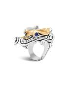 John Hardy Sterling Silver & 18k Yellow Gold Legends Naga With Blue Sapphire Eyes Ring