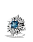 David Yurman Starburst Ring With Diamonds And Hampton Blue Topaz In Silver