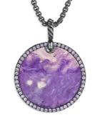 David Yurman Sterling Silver Dy Elements Artist Series Disc Pendant With Chariote & Purple Sapphires