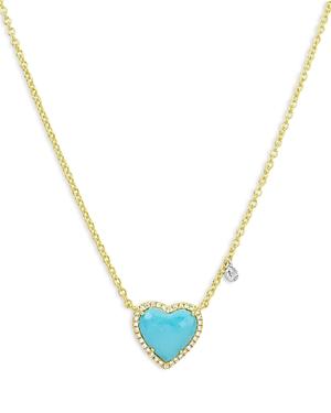 Meira T 14k Yellow & White Gold Turquoise & Diamond Heart Necklace, 18