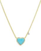Meira T 14k Yellow & White Gold Turquoise & Diamond Heart Necklace, 18