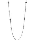 Armenta Blackened Sterling Silver Old World Midnight Tahitian Pearl, Champagne Diamond And Tourmaline Beaded Cravelli Station Necklace, 39
