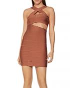 Herve Leger Crystal Cross Neck Cutout Mini Dress