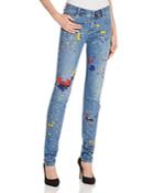 Alice + Olivia Joana Splatter Paint Skinny Jeans In Denim Multi