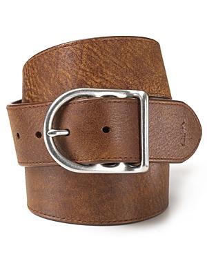 Polo Ralph Lauren Distressed Leather Belt With Dull Nickle Centerbar Buckle