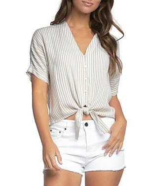Elan Striped Tie Front Top