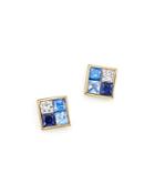 Bloomindale's Diamond & Blue Sapphire Geometric Stud Earrings In 14k Yellow Gold - 100% Exclusive