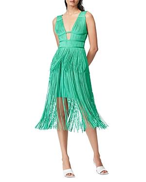 Herve Leger Plunging Fringe Midi Dress