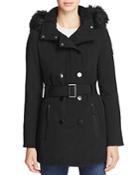 Calvin Klein Belted Faux Fur-trim Hooded Trench Coat