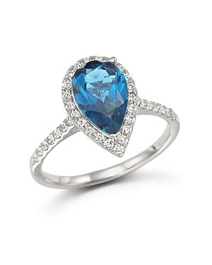 London Blue Topaz And Diamond Ring In 14k White Gold