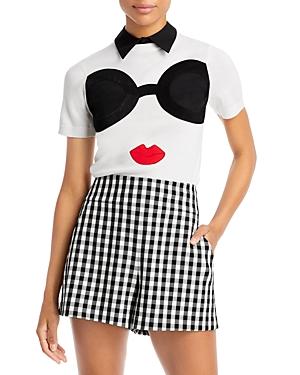 Alice And Olivia Linden Stace Face Short Sleeve Sweater