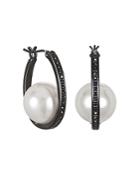 Karl Lagerfeld Paris Pave & Simulated Pearl Hoop Earrings
