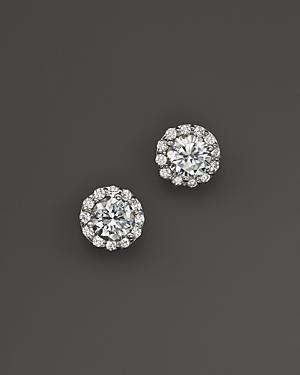 Certified Diamond Halo Stud Earrings In 14k White Gold, 3.0 Ct. T.w.