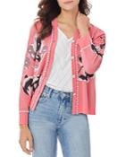 Misook Embroidered Printed Button Front Cardigan