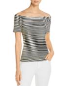 Three Dots Bali Striped Off-the-shoulder Tee