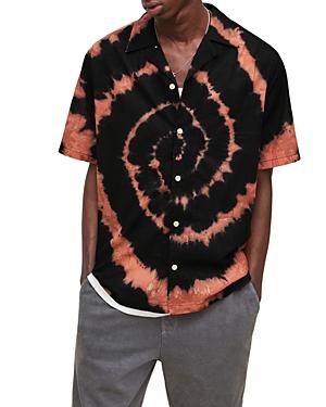 Allsaints Hades Cotton Tropical Print Tie Dyed Relaxed Fit Button Down Hawaiian Shirt