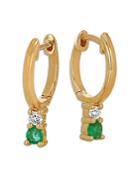 Moon & Meadow 14k Yellow Gold Emerald & Diamond Dangle Huggie Hoop Earrings
