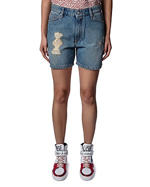Zadig & Voltaire Tomboy Destroyed Denim Shorts In Light Blue