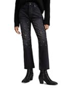 Allsaints Evie Embellished Slim Straight Flare Jeans In Washed Black