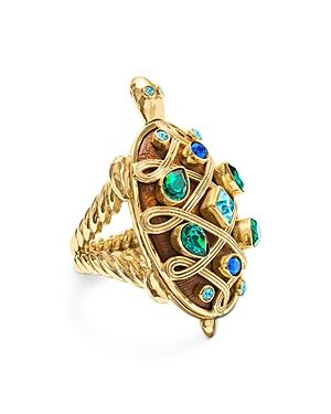 Capucine De Wolf Turtle Tonal Pave & Teak Turtle Ring In 18k Gold Plate
