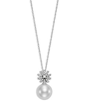 Bloomingdale's Fiore Cultured Freshwater Pearl & Diamond Flower Pendant Necklace In 14k White Gold, 16-18 - 100% Exclusive
