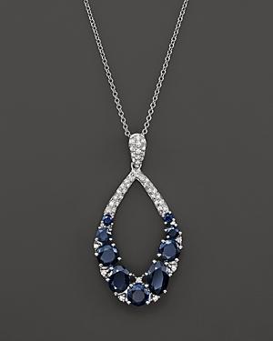 Sapphire And Diamond Pendant Necklace In 14k White Gold, 17