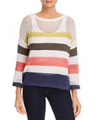 Three Dots Striped Open-weave Sweater