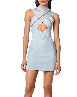 Herve By Herve Leger Crossover Stripe Bandage Mini Dress