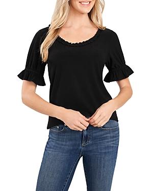 Cece Puff Sleeve Ruffle Trim Top