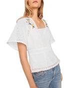 French Connection Embroidered Flutter Sleeve Top