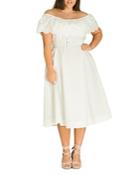City Chic Plus Belted Off-the-shoulder Midi Eyelet Dress