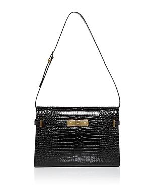 Saint Laurent Manhattan Croc Embossed Leather Shoulder Bag