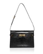 Saint Laurent Manhattan Croc Embossed Leather Shoulder Bag