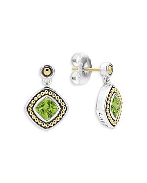 Lagos 18k Yellow Gold & Sterling Silver Caviar Color Peridot Drop Earrings
