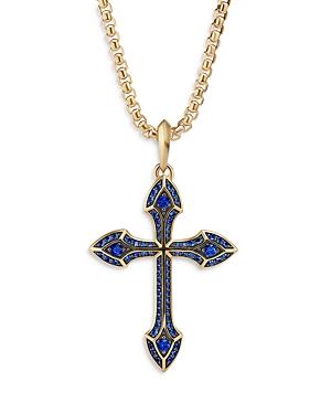 David Yurman Men's 18k Yellow Gold Amulets Blue Sapphire Pave Cross Pendant