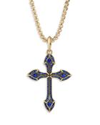David Yurman Men's 18k Yellow Gold Amulets Blue Sapphire Pave Cross Pendant