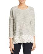 Three Dots Lace Trimmed Boucle Top