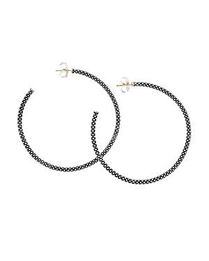 Lagos Beaded Thin Hoop Earrings, Sterling Silver, 60mm