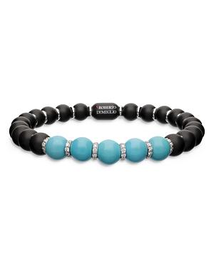 Roberto Demeglio 18k White Gold & Matte Black Ceramic Stretch Bracelet With Turquoise & Diamonds