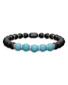Roberto Demeglio 18k White Gold & Matte Black Ceramic Stretch Bracelet With Turquoise & Diamonds
