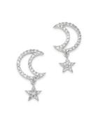 Meira T. 14k White Gold Diamond Moon & Star Drop Earrings