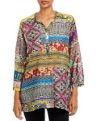 Johnny Was Gogo Miley Patchwork Print Silk Tunic