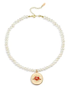 Maison Irem Love Tattoo Pendant Pearl Necklace, 14