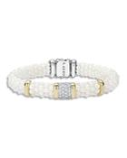 Lagos White Caviar Ceramic 18k Gold And Sterling Silver Square Station Bracelet With Diamonds